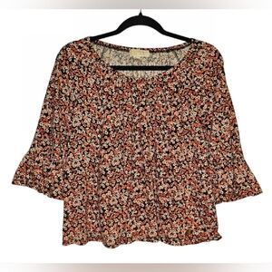 Michael‎ Kors Floral Multicolored Blouse Coquette Ruffle Sleeves M